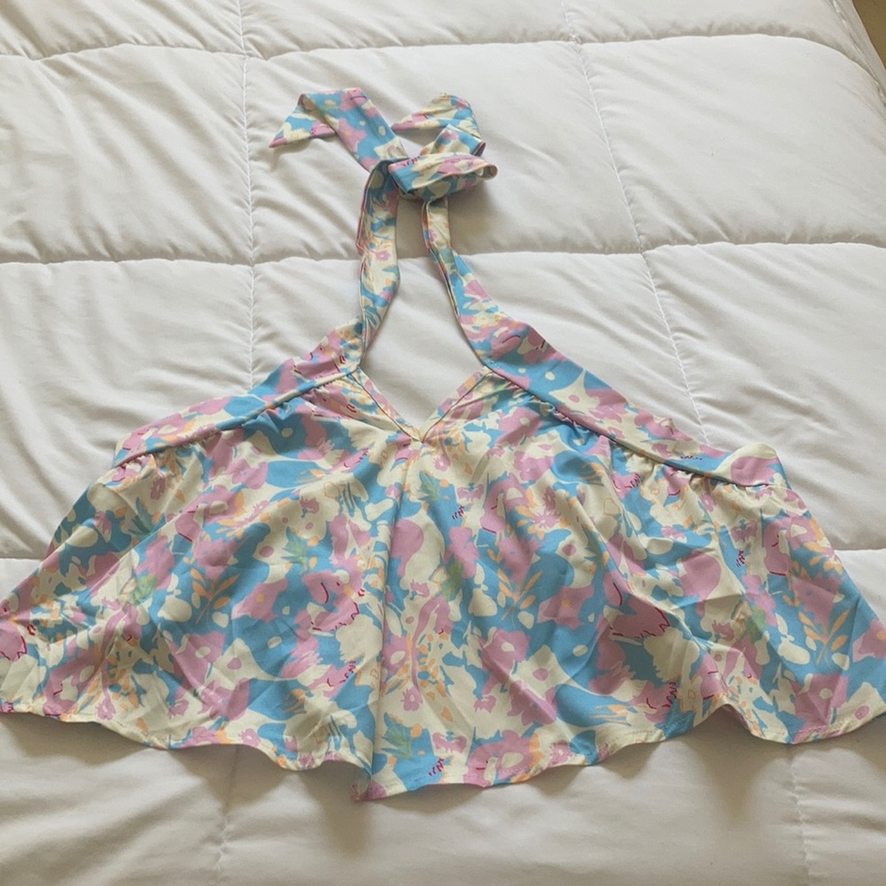 Halter crop top blue purple cream orange green